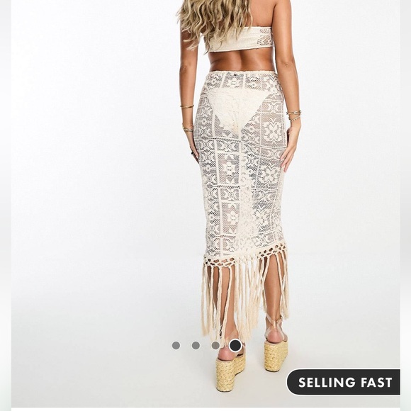 ASOS DESIGN Crochet Lace Maxi Beach Skirt with Fringe - Picture 5 of 10